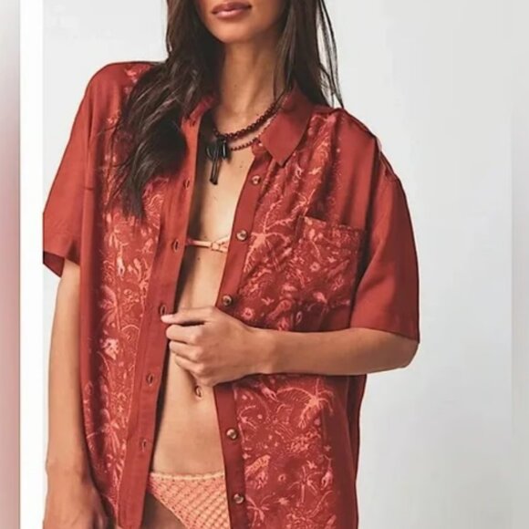 We the Free Share Good Vibes button down shirt NWOT Size L Copper Combo - Picture 5 of 5